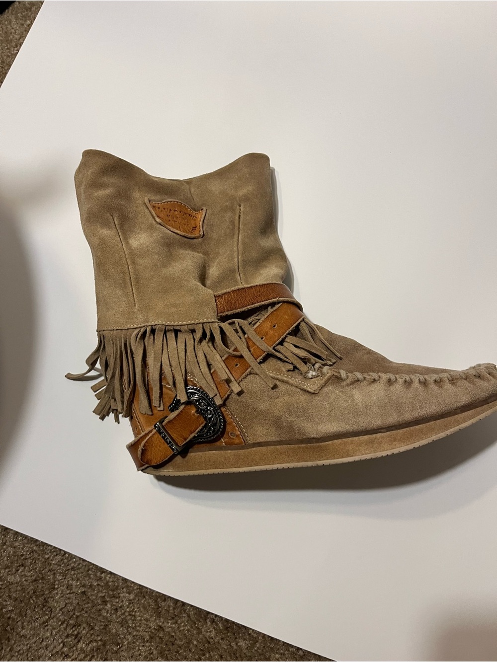 El Vaquero Apache Fringe Moccasin Boots | EU 40 US 9 | Handmade Italian Suede - Picture 10 of 11